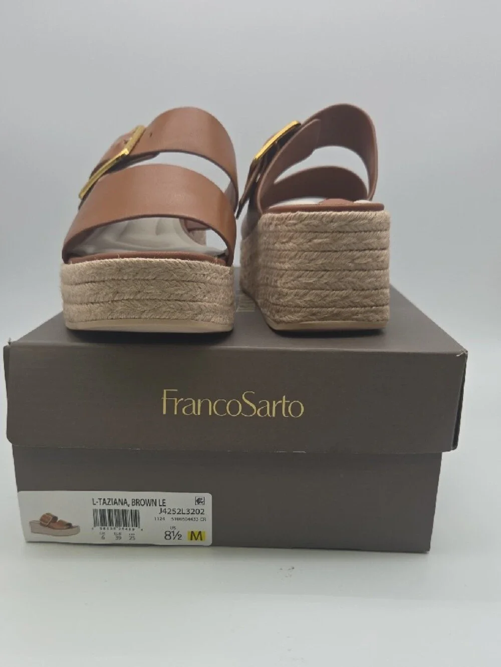 Franco Sarto Brown Leather Platform Wedge Sandals